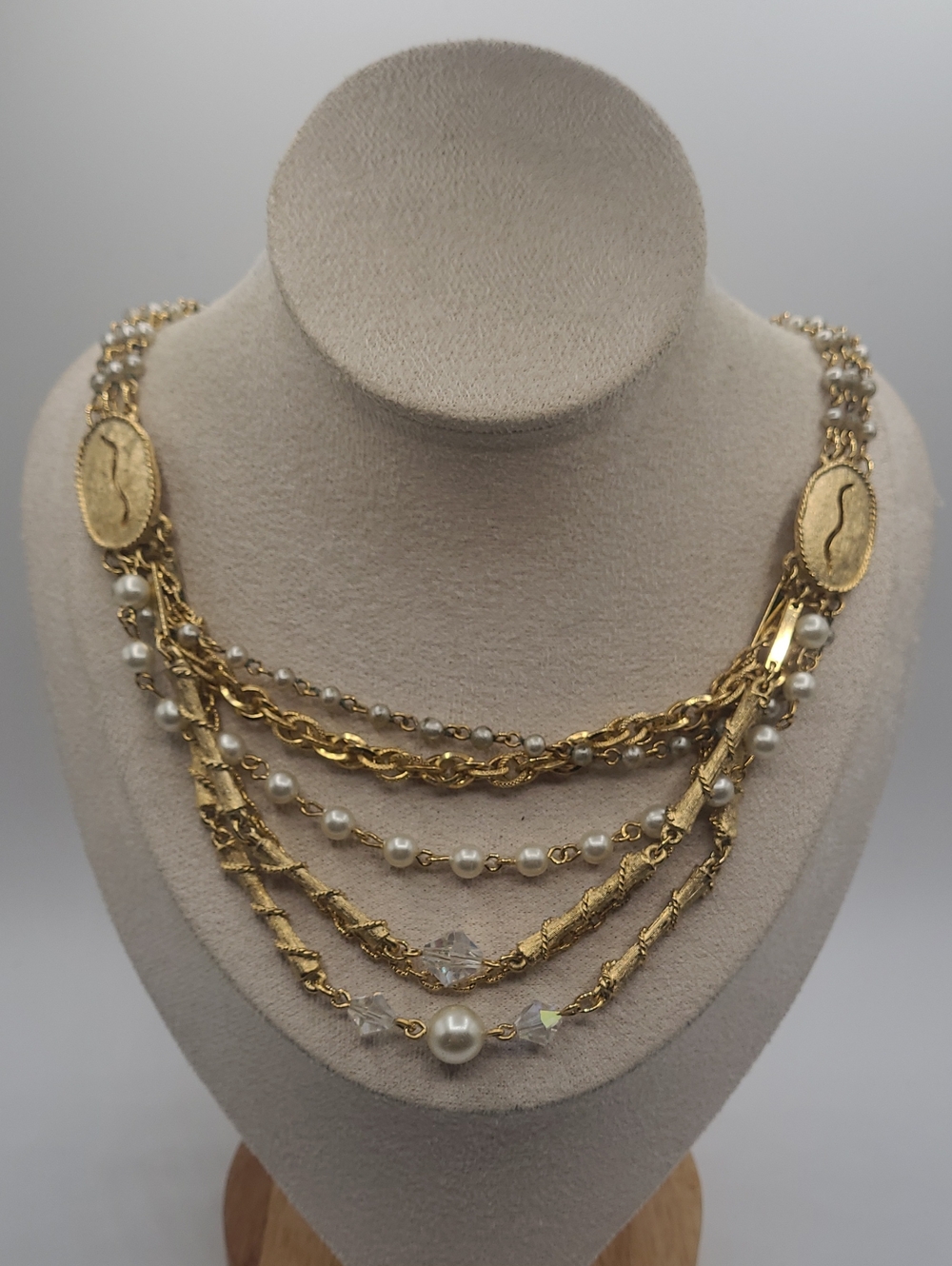 Gold Multi-Strand Pearl & Chain Necklace